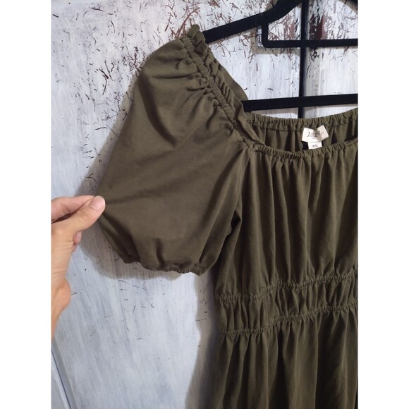 J Crew Puff Sleeve Dress olive Green Xs Boho Cottage Core Feminine - Picture 5 of 10
